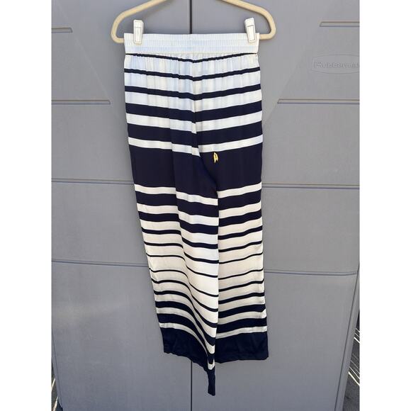 Cami NYC Wide Leg Pants White & Blue 100% Silk Shadow Stripe Sz M Nautical Prepp - Picture 6 of 16